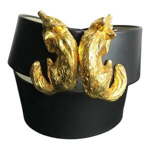 Vintage Judith Leiber 80s 90's Y2K Belt Black Leather Gold Fox Old Money Classic